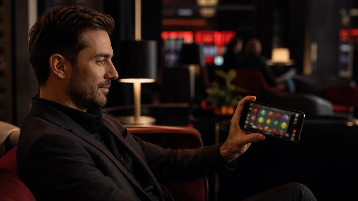 Cazinou pe telefon folosit într-un lounge de seară